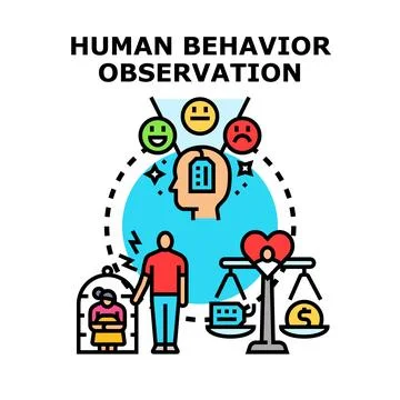 Human behavior observation psychology analysis evaluating mental process Stock Illustration