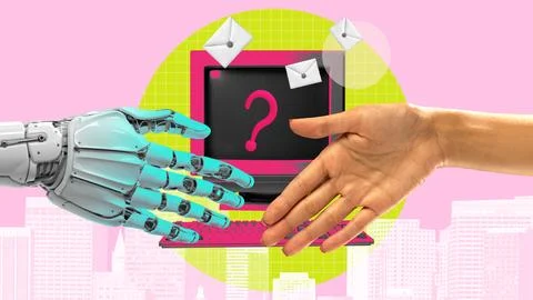 Human being and artificial intelligence combination and cooperation. Using Stock Illustration