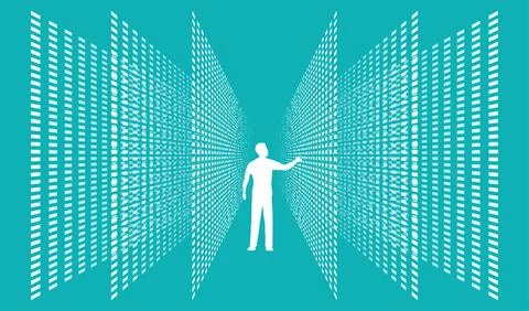 A human being search between stock rows of sorted data. Library card catalogue Stock Illustration