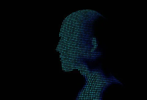 Human with binary data code number on black background. Artificial intelligen 写真素材