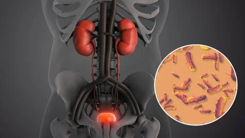 Human Bladder Inflammation Caused by Bacteria イラスト素材