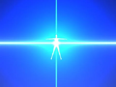 Human body in blue power rays Illustrazione stock