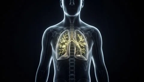 Human body with glowing lungs representing respiratory system and healthy b.. Stock Illustration