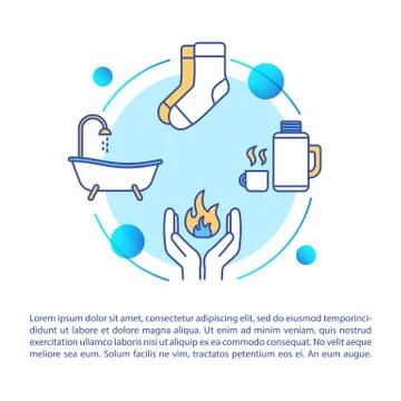 Human body heating ways concept icon with text. Warm drink and bath, frostbite Stock Illustration