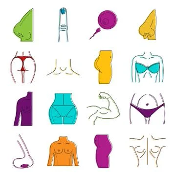 Human body icon set, color outline style Stock Illustration