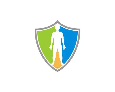 Human body inside the shield logo Illustrazione stock
