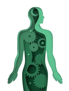 Human body organism work process paper cut craft vector illustration Ilustración de archivo