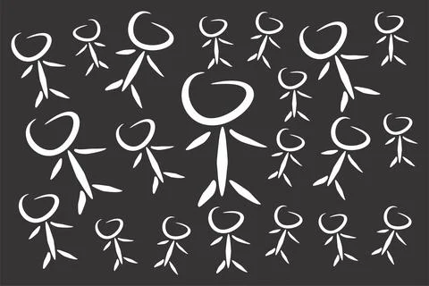 Human body pattern background black and white colors, silhouettes of people Stock Illustration