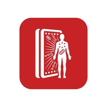 Human body red icon showing metabolic health cell research. Stock-Illustration