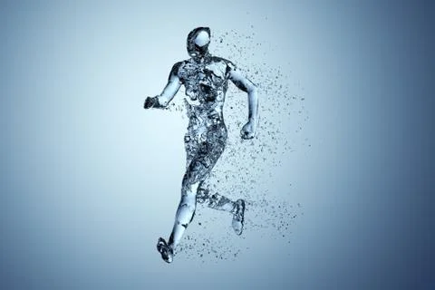 Human body shape of a running man filled with blue water on blue gradient bac Stock Illustration