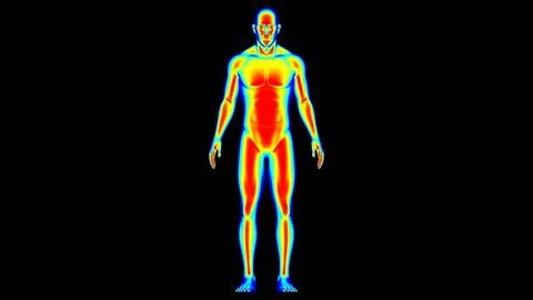 Human body temperature Warm, normal cold. Man thermographic illustration 3D.. Stock Illustration