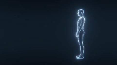 Human body x-ray scan in profile view, glowing with a futuristic design. 3D Stock Illustration