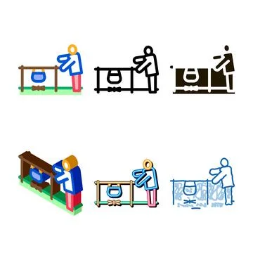 Human boiling nutrition on camp simplified flame icon vector outline Stock Illustration