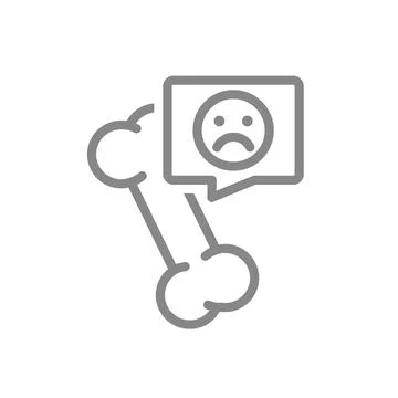 Human bone with sad face in speech bubble line icon. Diseases internal organ Stock Illustration