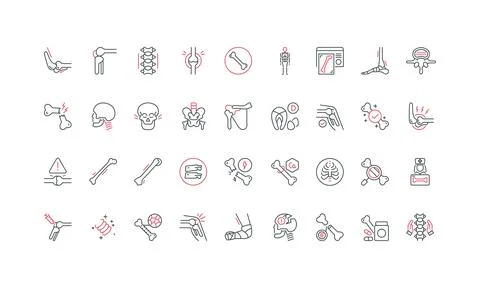 Human bones and joints of skeleton, orthopedic treatment and physiotherapy line Stock Illustration
