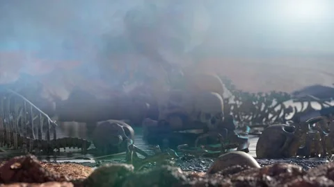 Human bones and skulls. The concept of war and the Apocalyps 3d Stock Footage 142656861