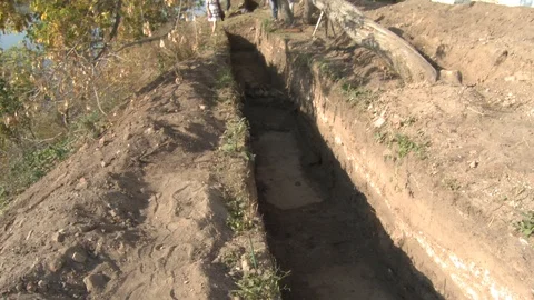 Human bones in archaeological excavations Stock Footage 93712286