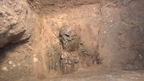 Human bones in archaeological excavations Stock Footage 93712368
