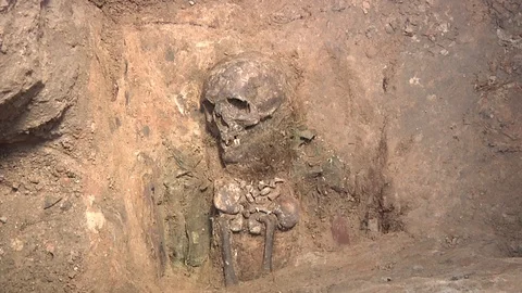 Human bones in archaeological excavations Stock Footage 93736265