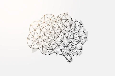 Human brain 3d low poly symbol with connected dots. Mind design vector Stock Illustration