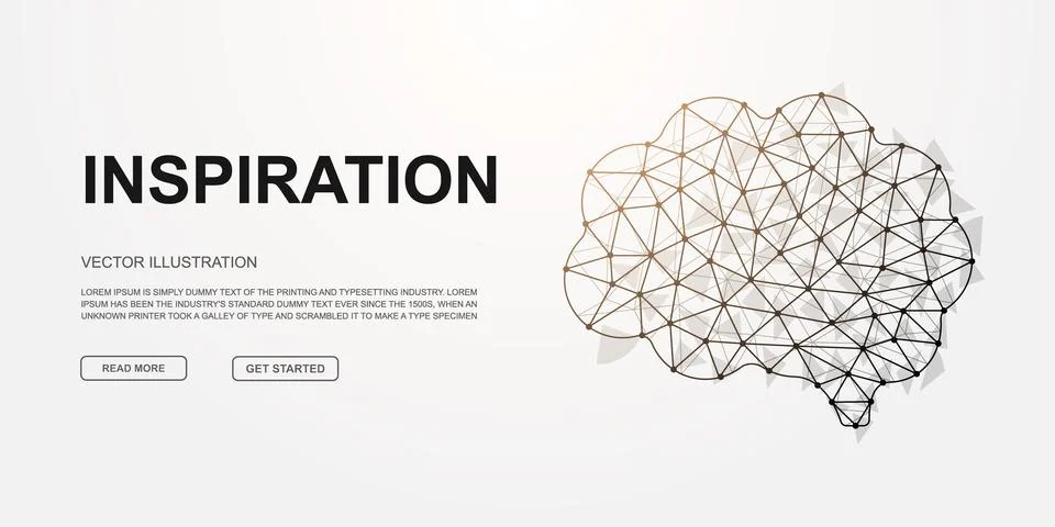 Human brain 3d low poly symbol for landing page template. Mind design Stock Illustration