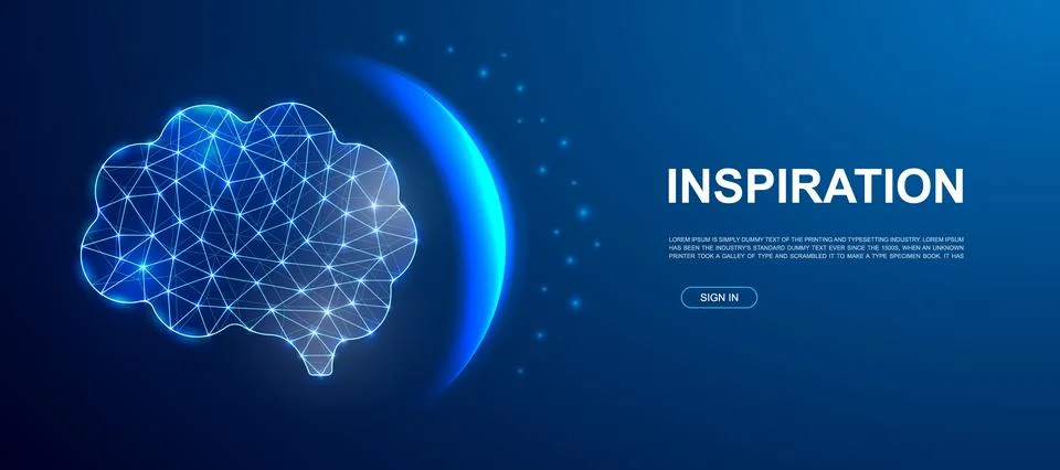 Human brain 3d polygonal symbol for website template. Low poly mind illustration Stock Illustration
