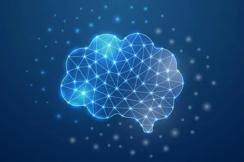Human brain 3d symbol in low poly style. Mind design concept illustration. Organ Stock Illustration