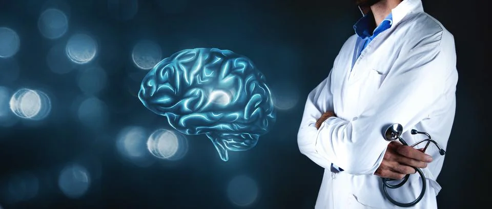 Human brain activity with plexus lines Stock Photos