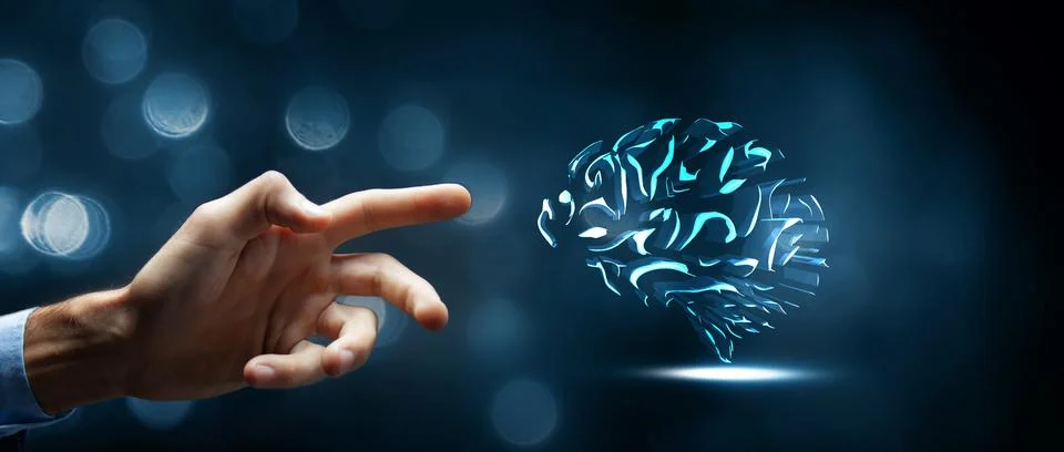 Human brain activity with plexus lines Stock Photos