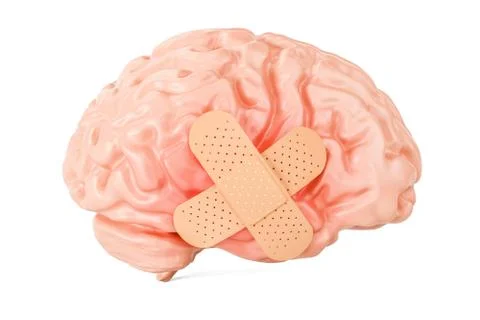 Human brain with adhesive plaster, 3D rendering Illustrazione stock