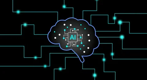 Human brain with ai chip on the electronic circuit board, Stock Footage 310225001