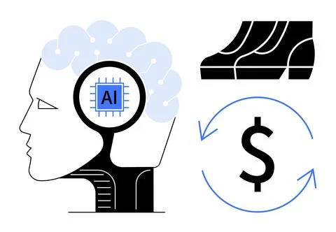 Human brain with AI chip symbolizes artificial intelligence advancement, futu Illustrazione stock