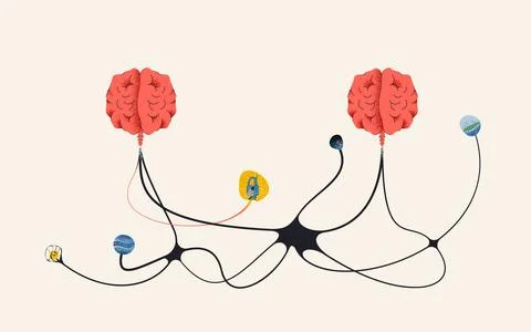 Human Brain to AI Mind Synchronization Vector Illustration Stock Illustration