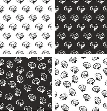 Human Brain Aligned &amp; Random Seamless Pattern Set Stock Illustration