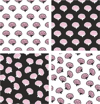Human Brain Aligned &amp; Random Seamless Pattern Pink Color Set Illustrazione stock