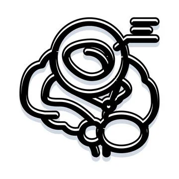 Human brain analyzing information with a magnifying glass Illustrazione stock