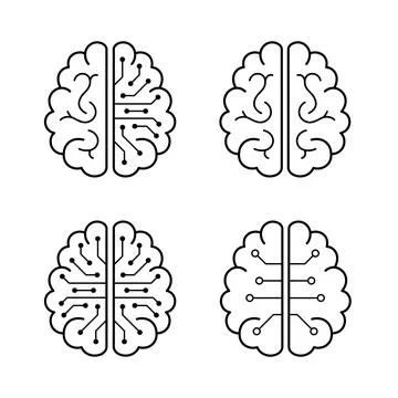 Human brain and artificial intelligence concept, top view Stock Illustration