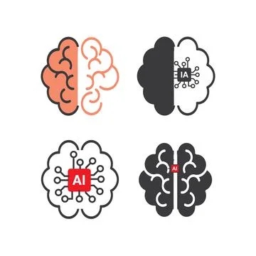 Human brain and artificial intelligence concept, top view 库存插图