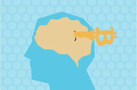 Human brain and Bitcoin key, intelligent development and financial economy Stock Illustration