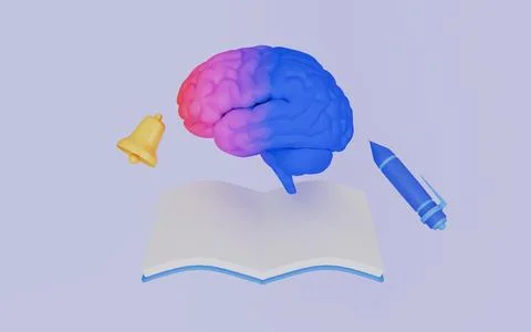Human brain and books, Learn and innovate concepts 3d illustration Иллюстрация