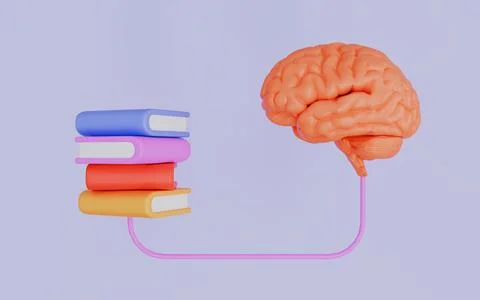 Human brain and books, Learn and innovate concepts 3d illustration Иллюстрация