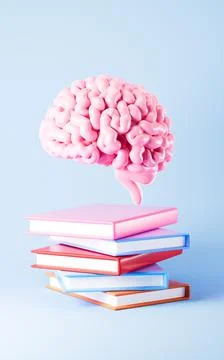 Human brain and books, Learn and innovate concepts, 3d rendering. Stock Photos