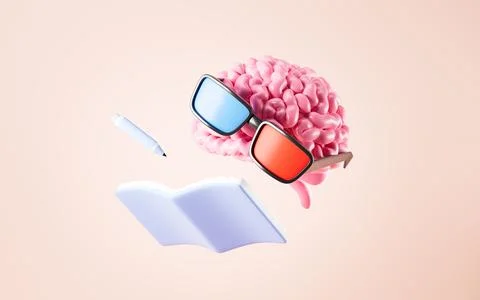Human brain and books, Learn and innovate concepts, 3d rendering. Stock Photos