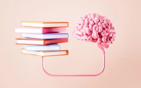 Human brain and books, Learn and innovate concepts, 3d rendering. Stock Photos