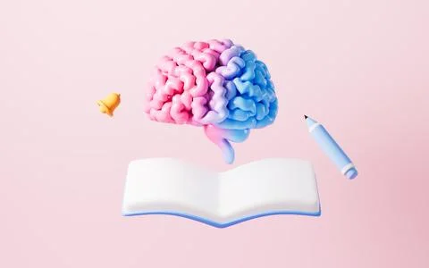 Human brain and books, Learn and innovate concepts, 3d rendering. Stock Photos