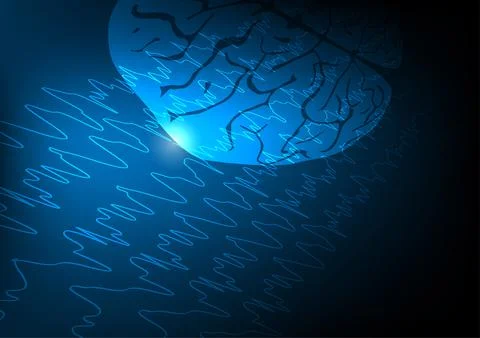 Human brain and brain waves background Stock Illustration