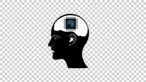 Human brain and computer chip, Head with implanted micro chip Stock Illustration