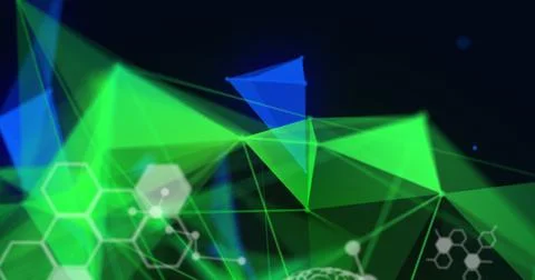 Human brain and computer data with geometric shapes. Stock Illustration