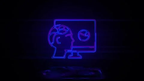 Human brain and computer in neon effect mp4 video Stock Illustration