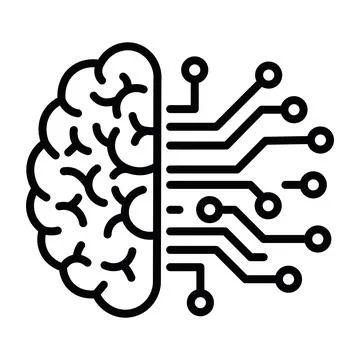 Human Brain and Digital Circuit Board Icon. Editable Stroke. Illustrazione stock